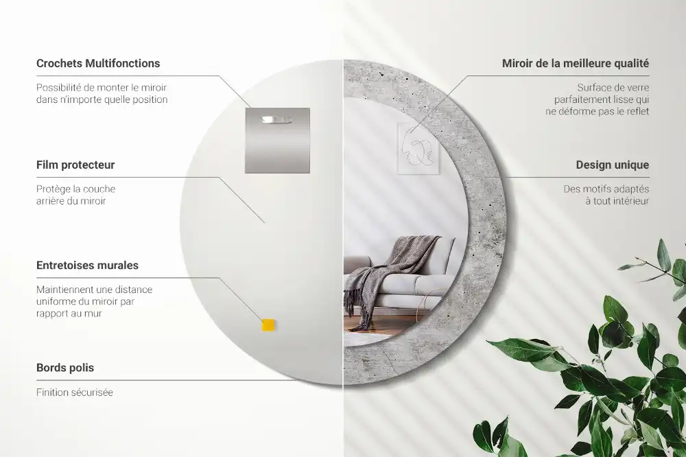 Specchio rotondo con cornice stampata Calcestruzzo grigio