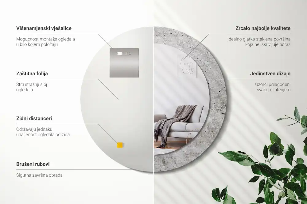 Specchio rotondo con cornice stampata Calcestruzzo grigio