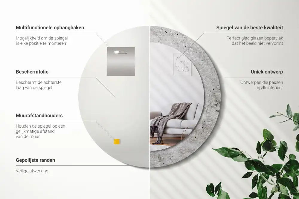 Specchio rotondo con cornice stampata Calcestruzzo grigio