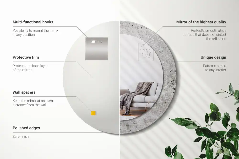 Specchio rotondo con cornice stampata Calcestruzzo grigio