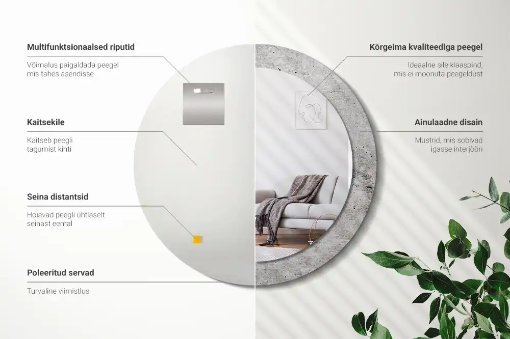 Specchio rotondo con cornice stampata Calcestruzzo grigio