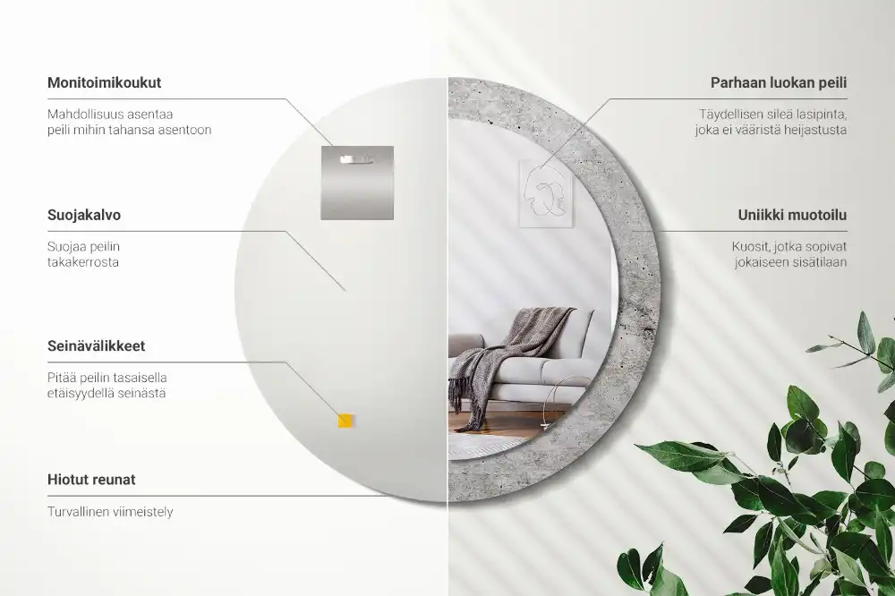 Specchio rotondo con cornice stampata Calcestruzzo grigio