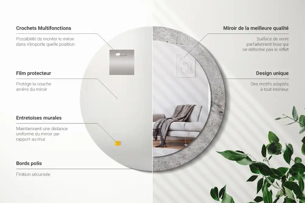 Specchio rotondo con cornice stampata Calcestruzzo grigio