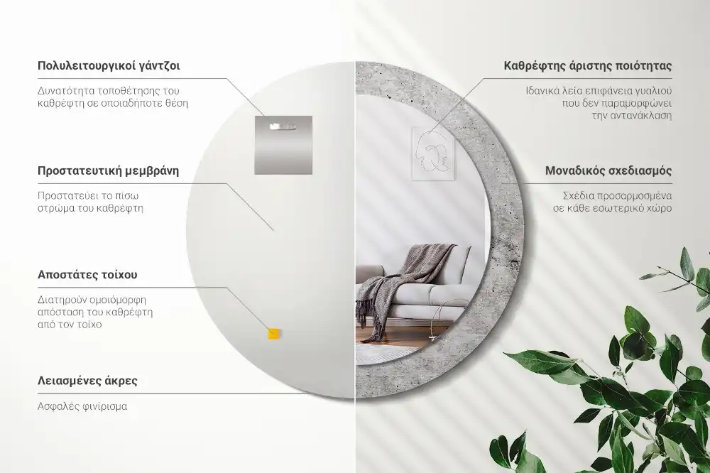 Specchio rotondo con cornice stampata Calcestruzzo grigio