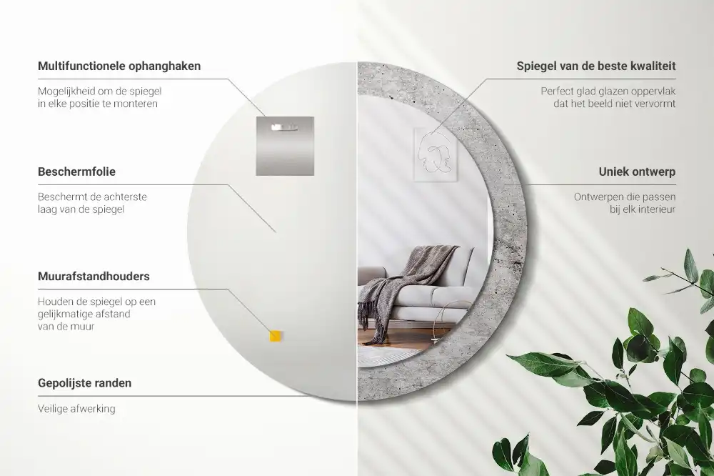 Specchio rotondo con cornice stampata Calcestruzzo grigio
