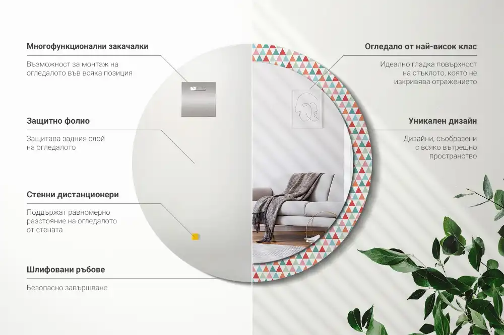 Specchio circolare stampato Motivo geometrico