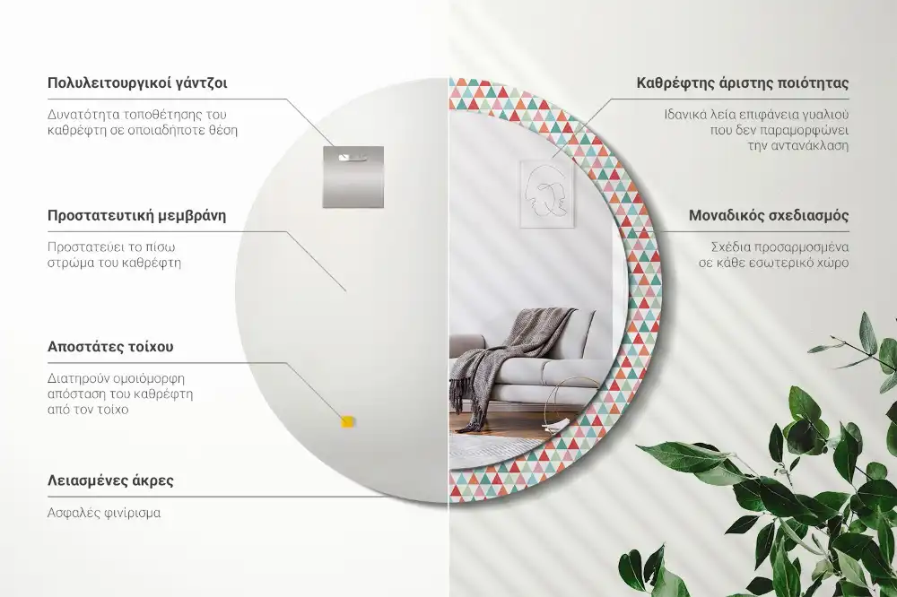 Specchio circolare stampato Motivo geometrico