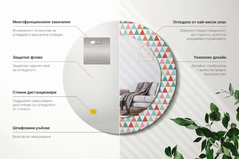 Specchio circolare stampato Motivo geometrico