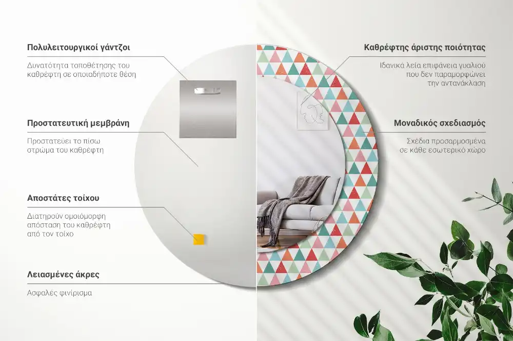 Specchio circolare stampato Motivo geometrico