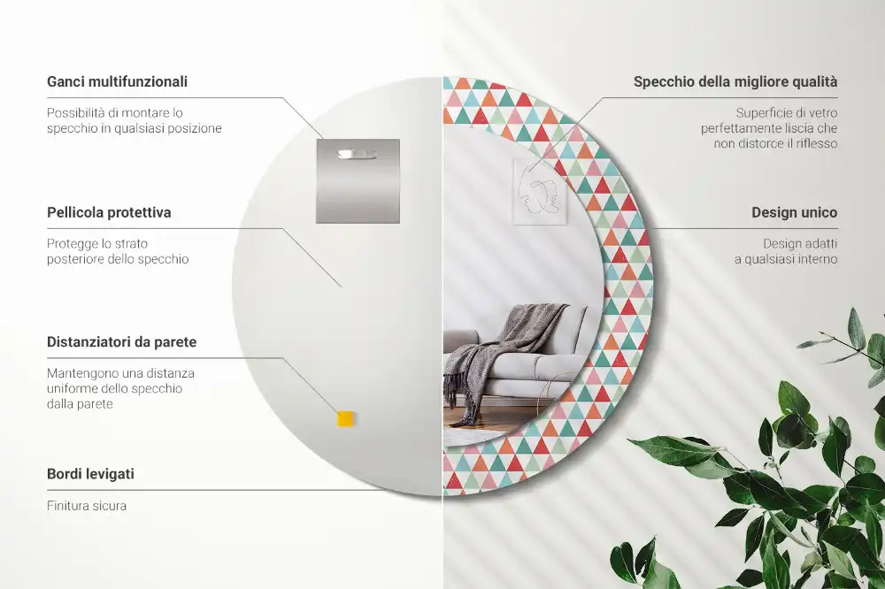 Specchio circolare stampato Motivo geometrico