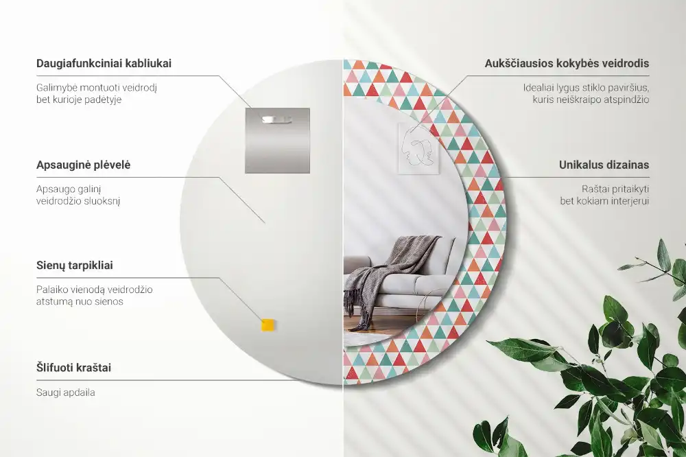 Specchio circolare stampato Motivo geometrico