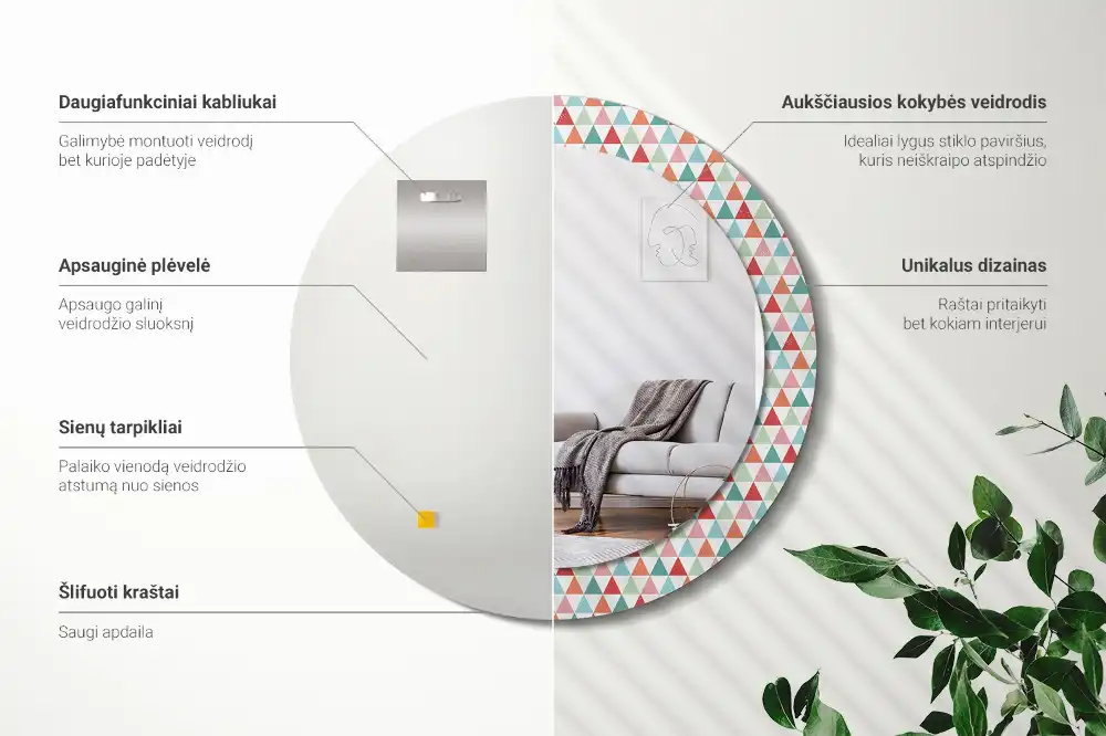 Specchio circolare stampato Motivo geometrico