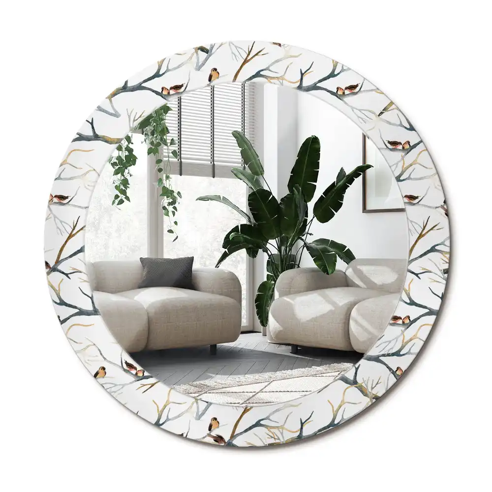 Specchio circolare decoro Rami di passeri uccelli