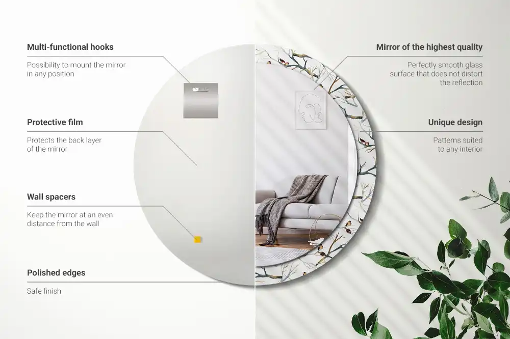 Specchio circolare decoro Rami di passeri uccelli