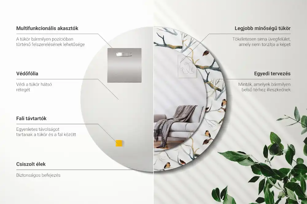 Specchio circolare decoro Rami di passeri uccelli