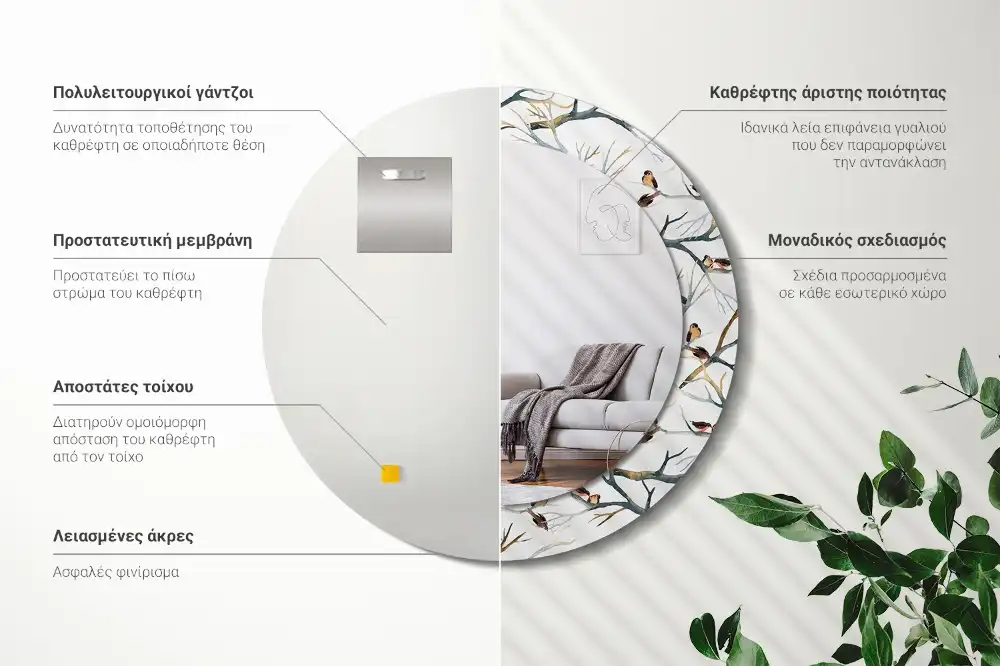 Specchio circolare decoro Rami di passeri uccelli