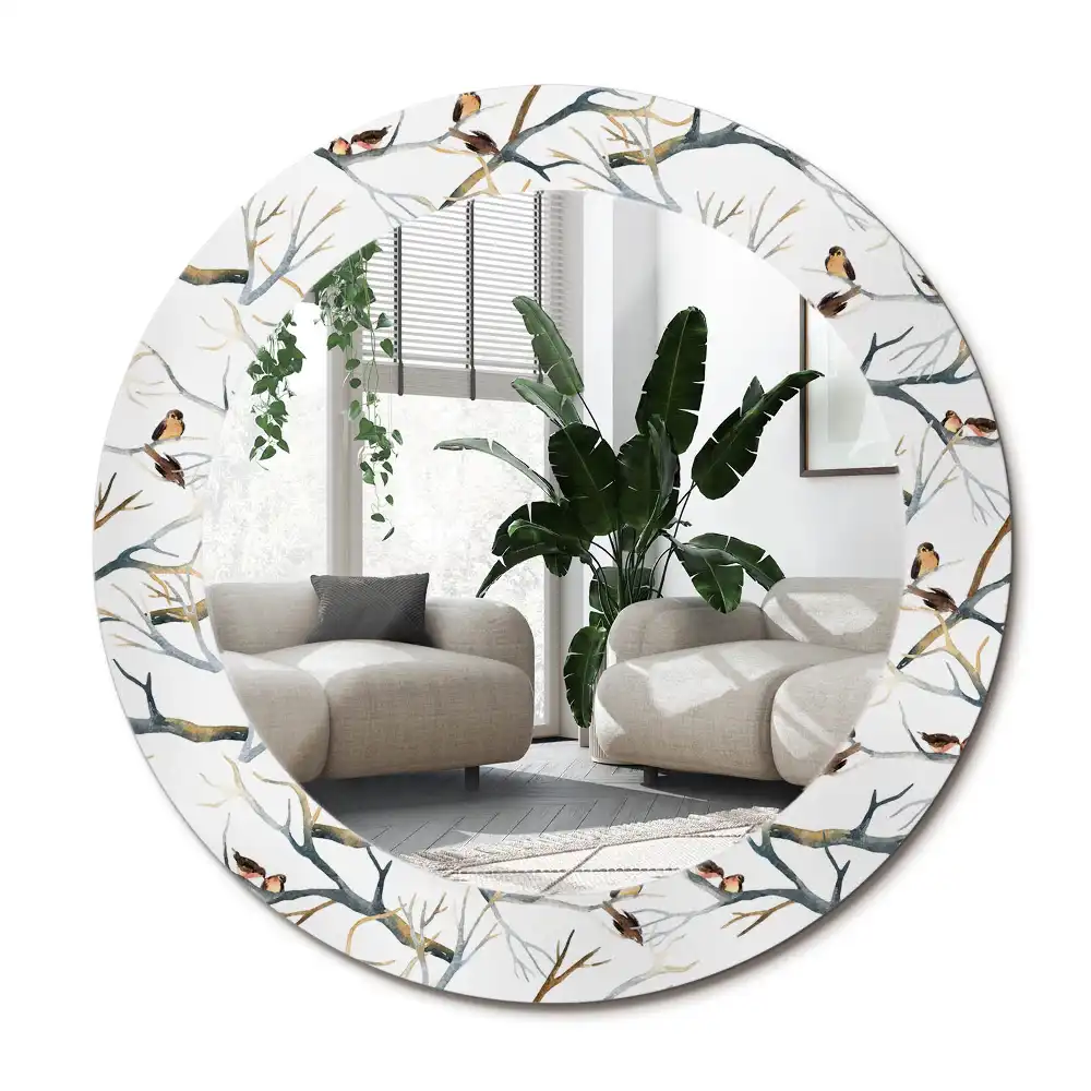 Specchio circolare decoro Rami di passeri uccelli