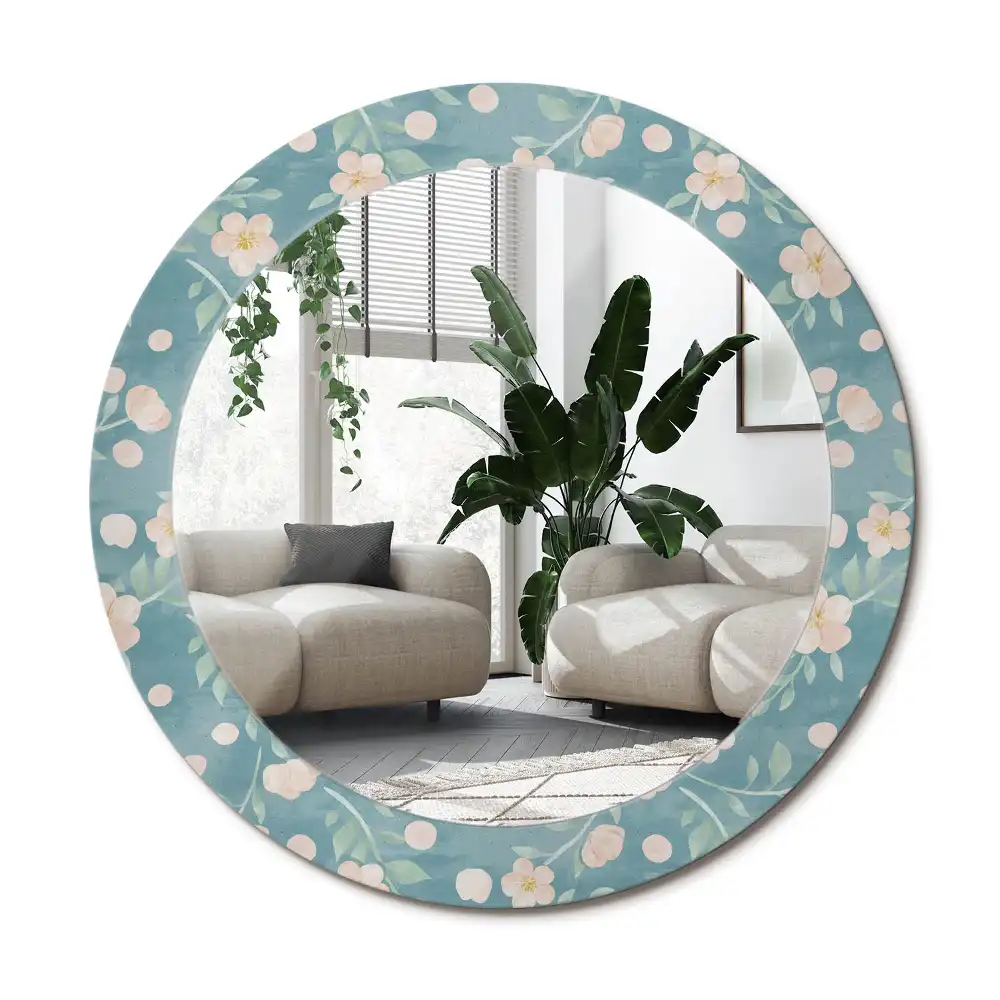 Specchio rotondo con cornice stampata Motivo floreale