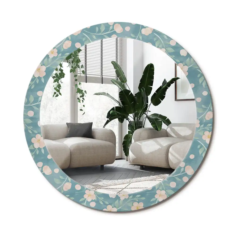 Specchio rotondo con cornice stampata Motivo floreale