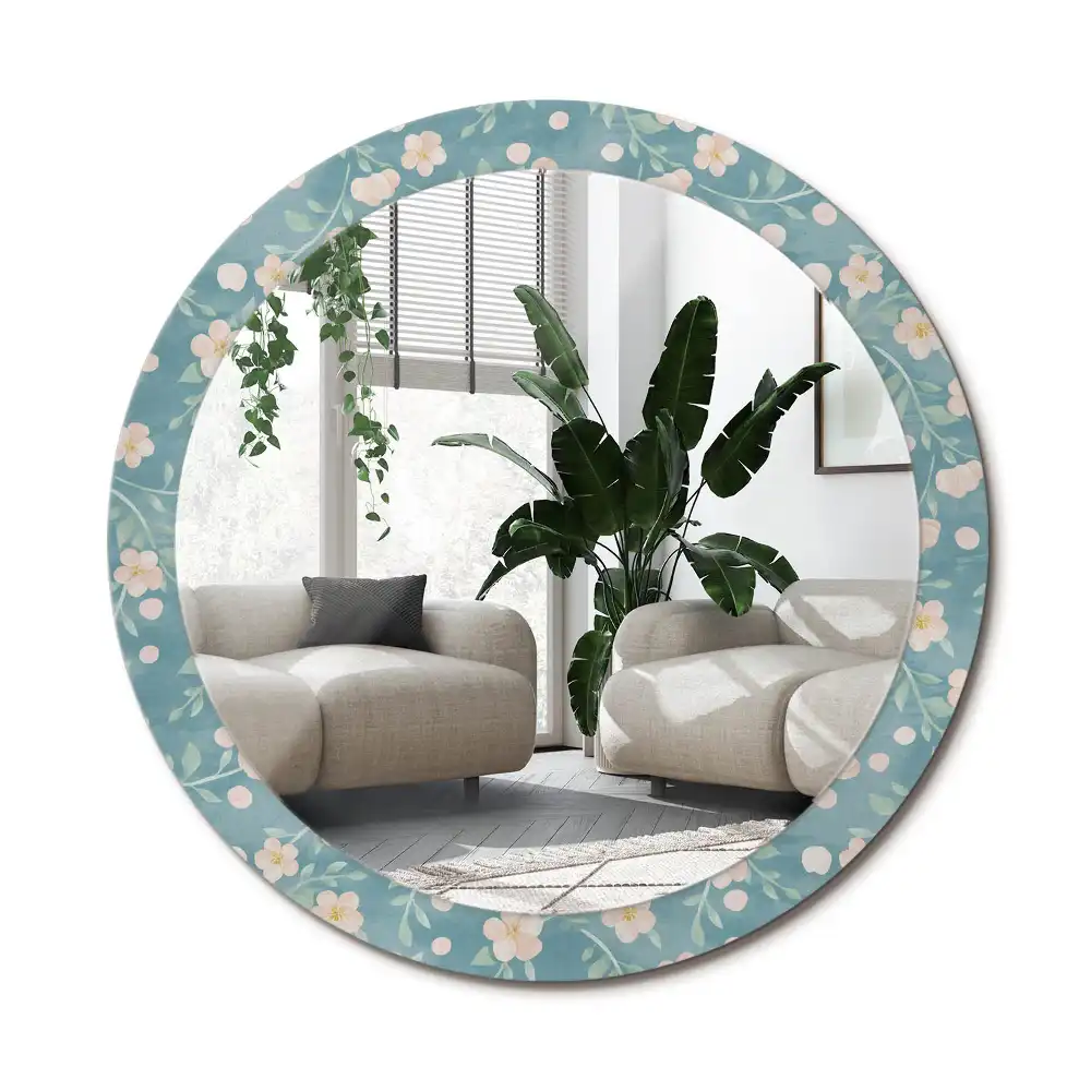 Specchio rotondo con cornice stampata Motivo floreale