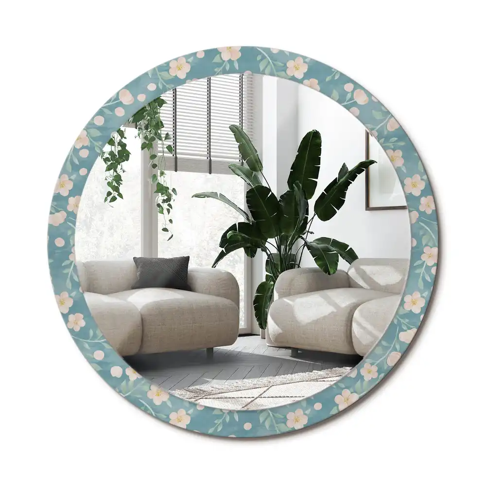 Specchio rotondo con cornice stampata Motivo floreale