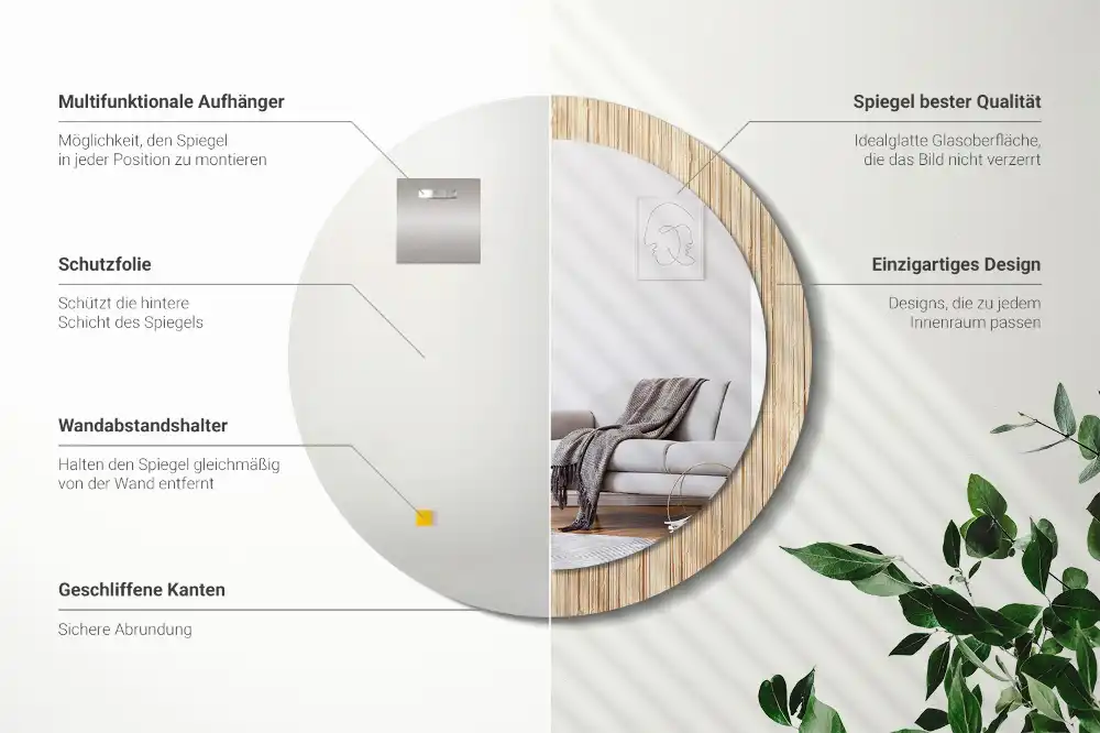 Specchio circolare decoro Paglia di bambù