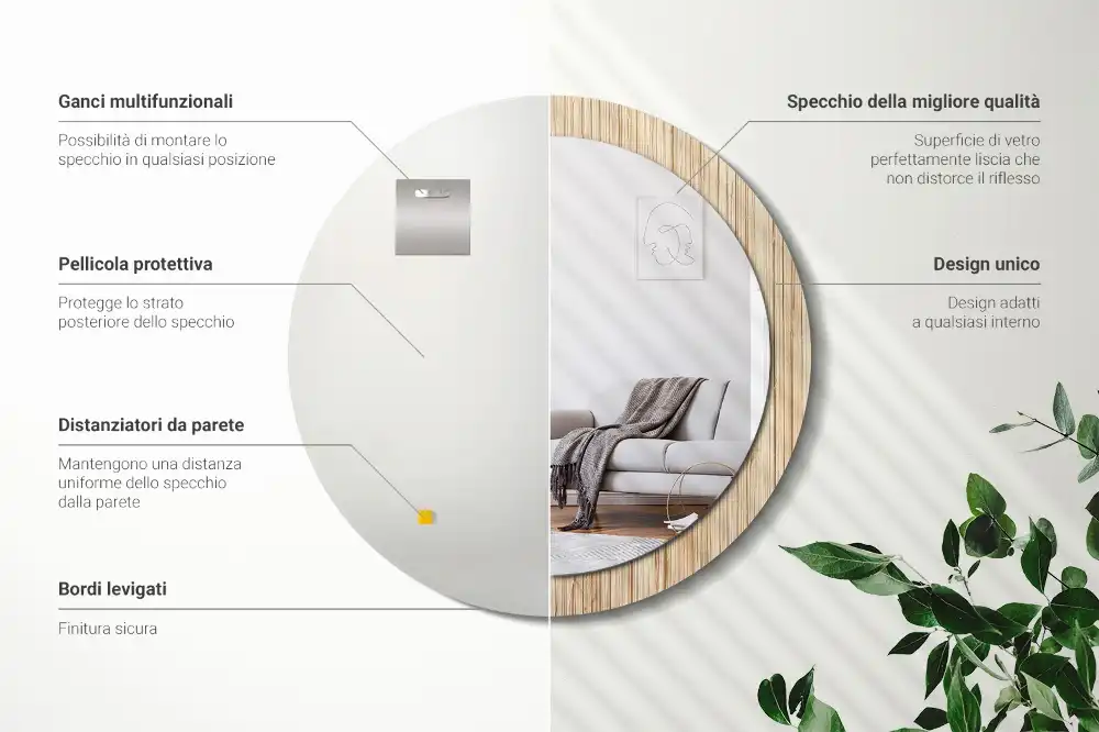 Specchio circolare decoro Paglia di bambù