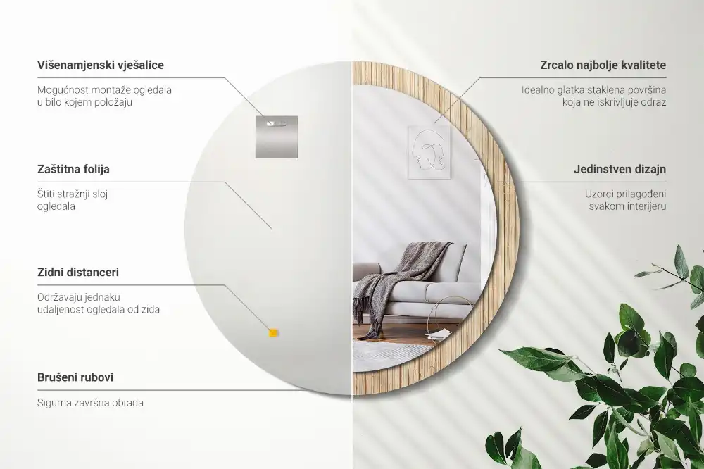 Specchio circolare decoro Paglia di bambù