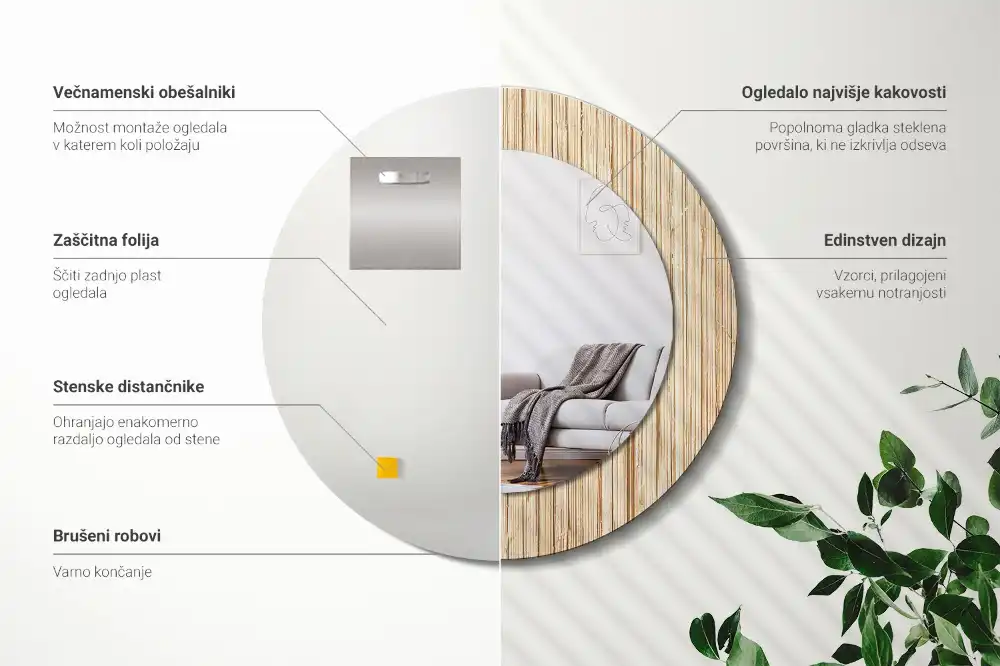 Specchio circolare decoro Paglia di bambù