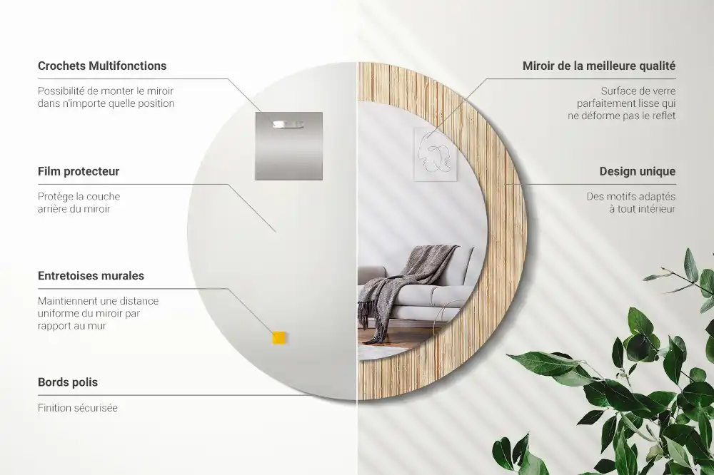 Specchio circolare decoro Paglia di bambù