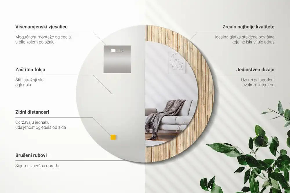 Specchio circolare decoro Paglia di bambù