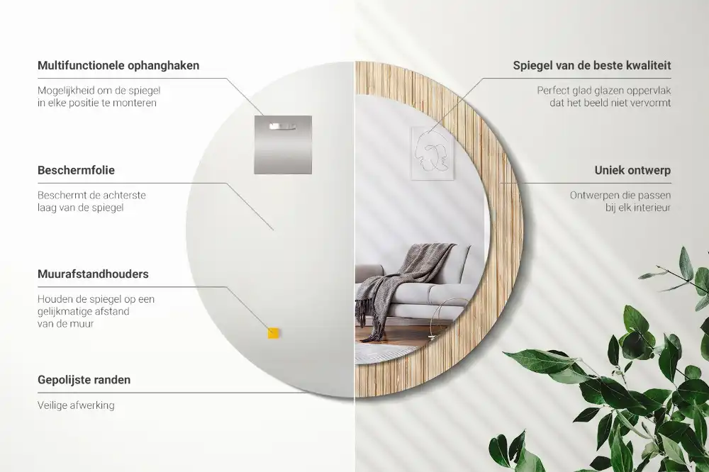 Specchio circolare decoro Paglia di bambù