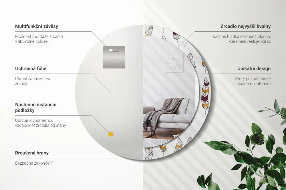 Specchio circolare decoro Piume