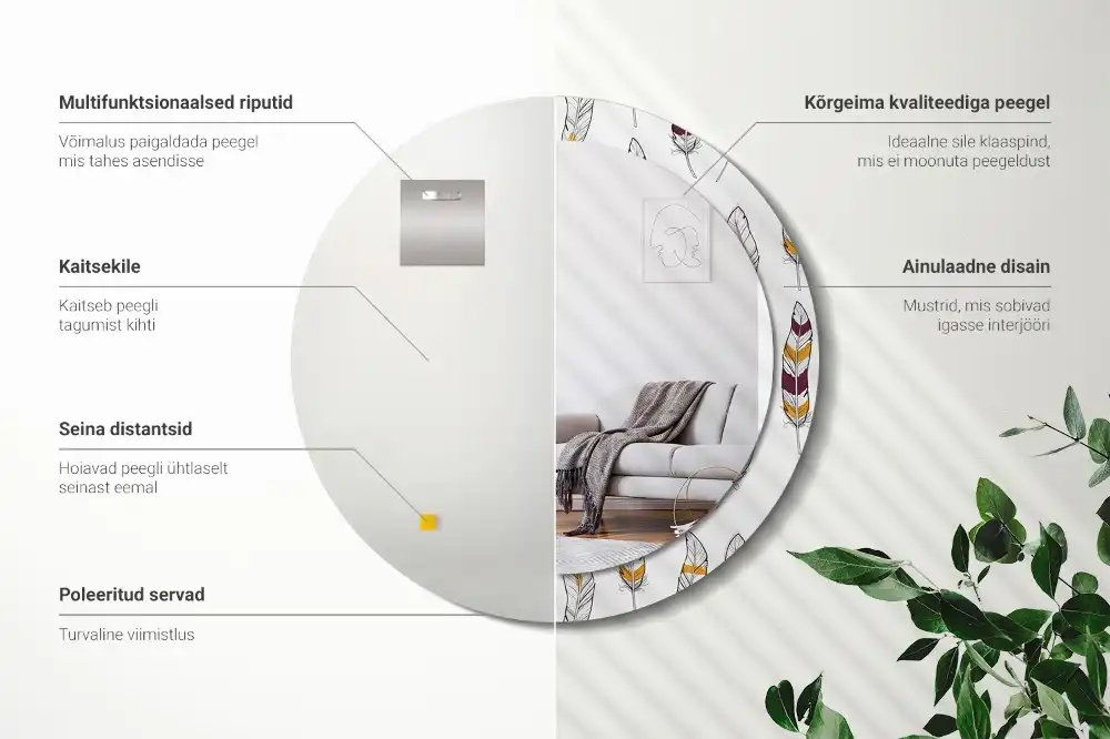 Specchio circolare decoro Piume