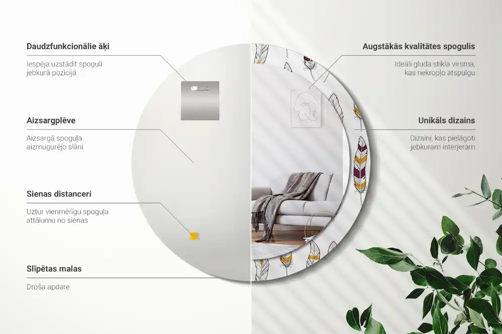 Specchio circolare decoro Piume