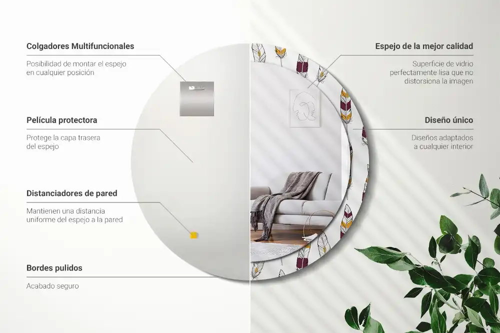 Specchio circolare decoro Piume