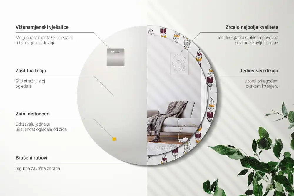 Specchio circolare decoro Piume