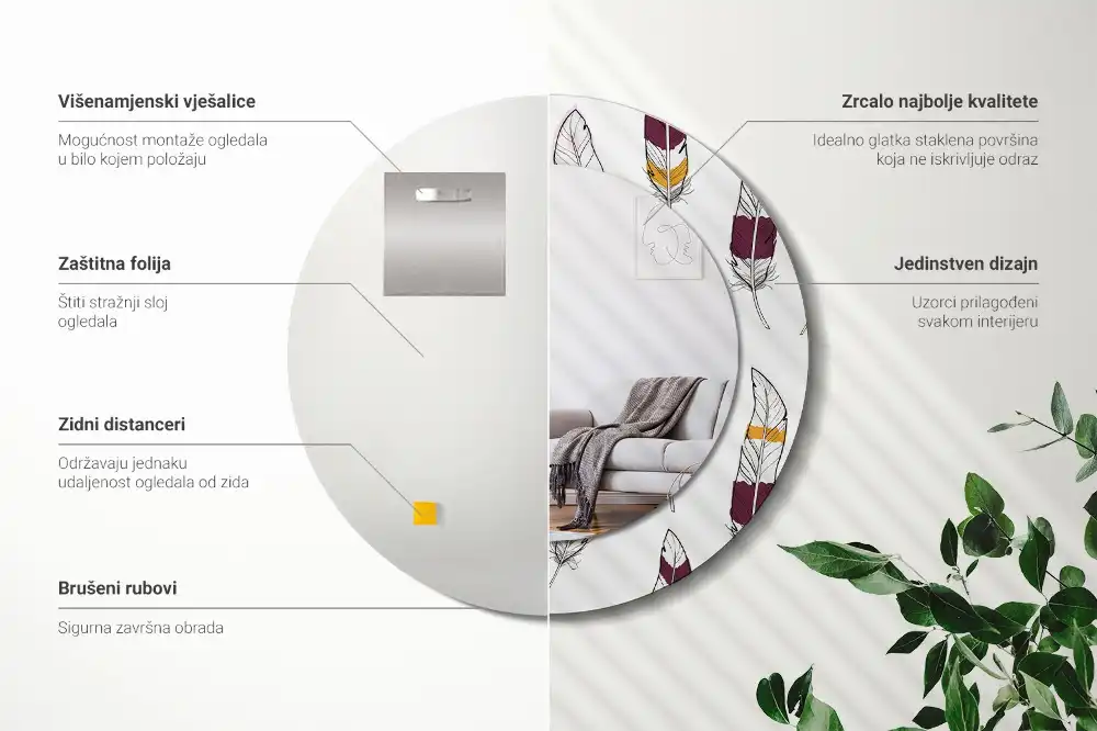 Specchio circolare decoro Piume