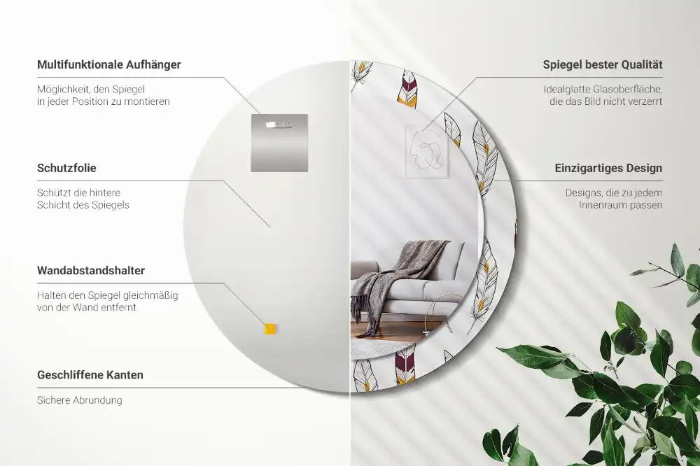 Specchio circolare decoro Piume