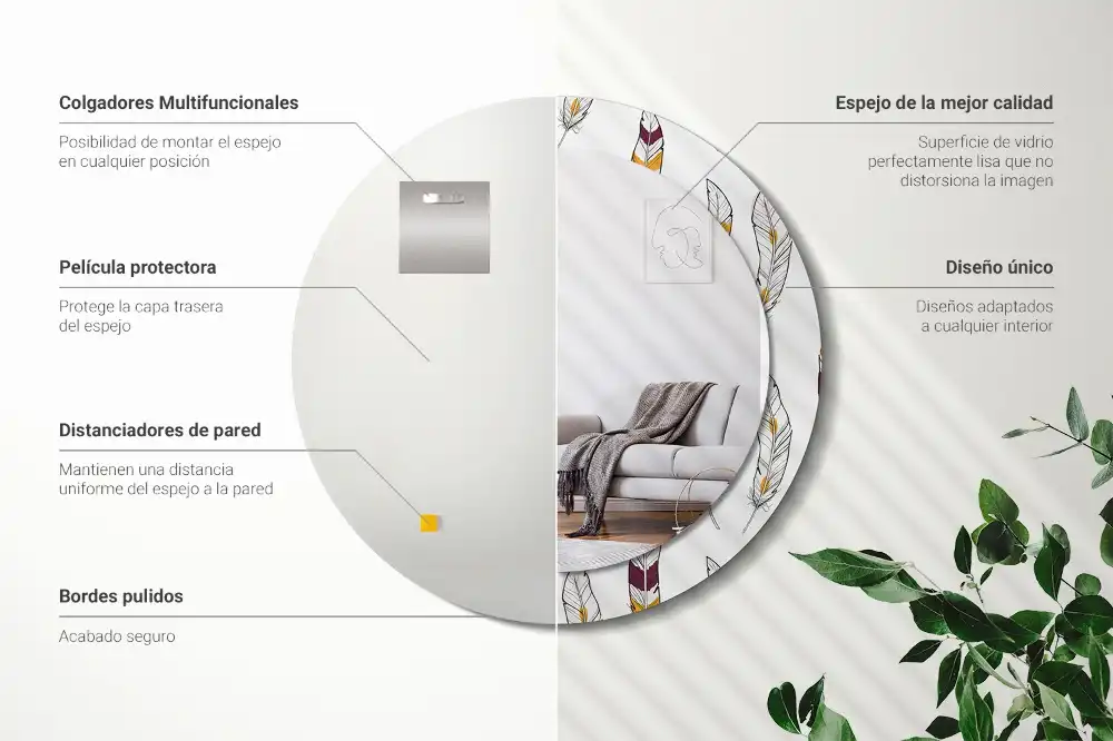 Specchio circolare decoro Piume