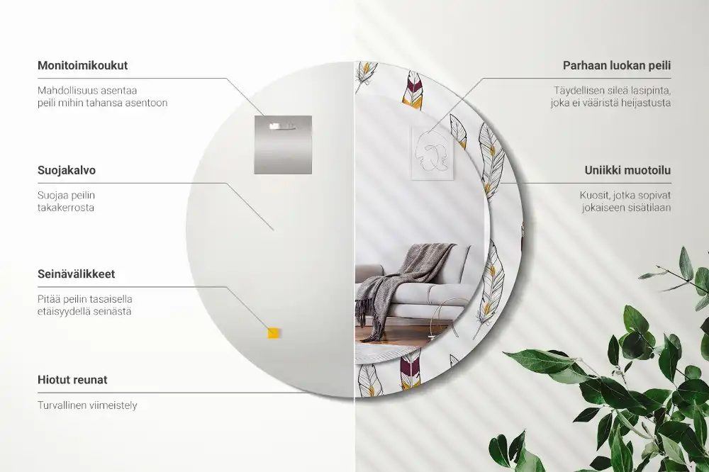 Specchio circolare decoro Piume