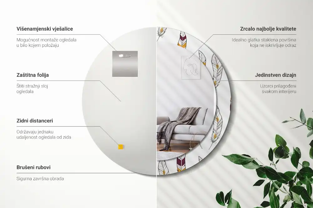 Specchio circolare decoro Piume