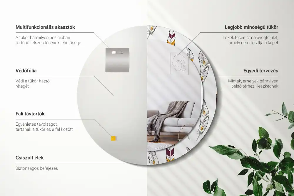 Specchio circolare decoro Piume