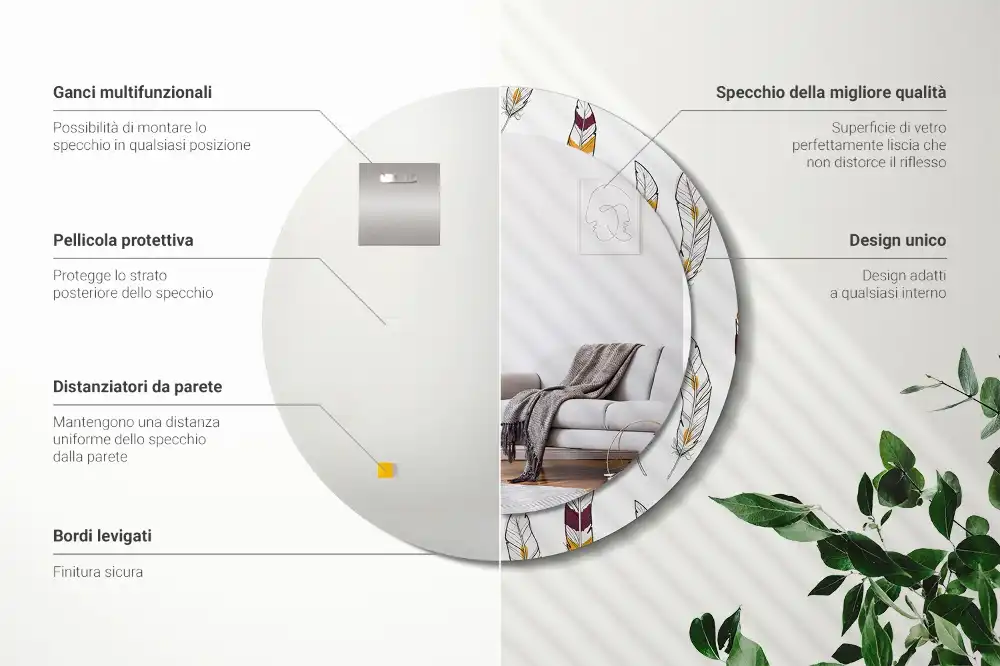 Specchio circolare decoro Piume