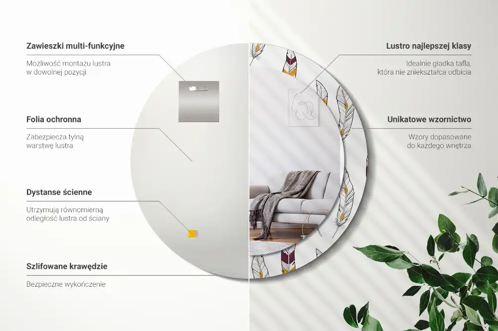 Specchio circolare decoro Piume
