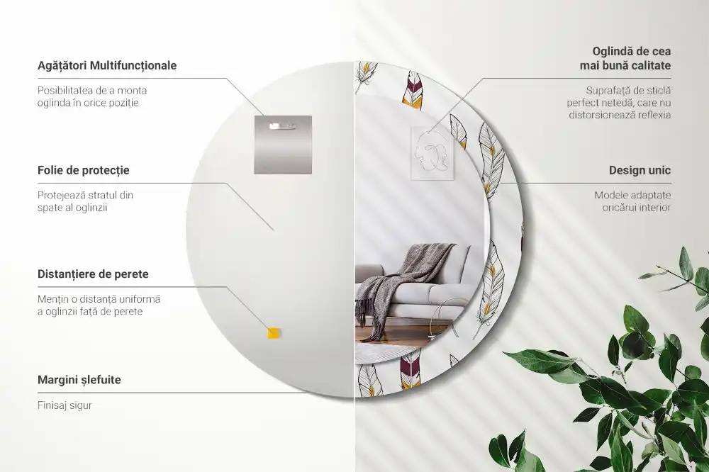 Specchio circolare decoro Piume