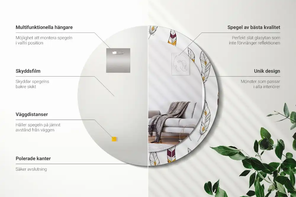 Specchio circolare decoro Piume