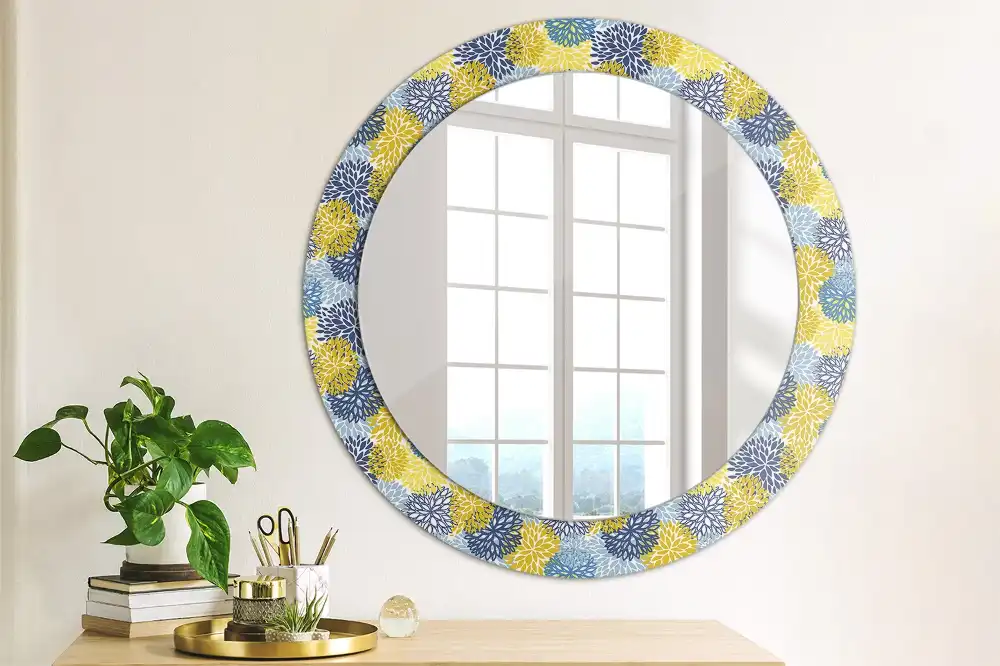 Specchio circolare decoro Fiori blu