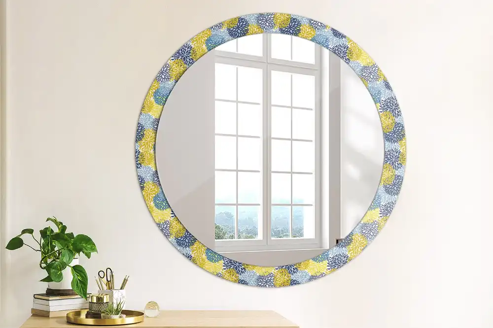 Specchio circolare decoro Fiori blu