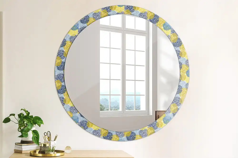 Specchio circolare decoro Fiori blu